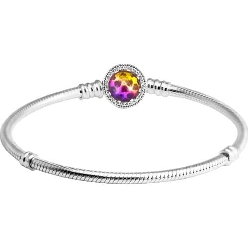 Genuine 925 Sterling-Silver-Jewelry Bracelets for Women DIY Jewelry Making Sparkling Heart Bracelet with Coloure CZ Free Ship