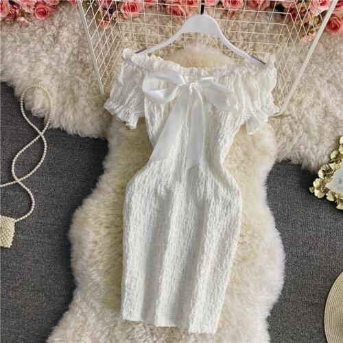 Fashion Vestidos Mujer Verano 2021 Retro sweet and thin backless Dress French ladies mini Dress Slash neck Pencil Vestido