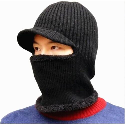 Winter Hat Scarf Beanies For Men Knitted Hat Women Mask Thick Earflap Wool Bonnet Male Beanie Hats Cold and warm woolen cap