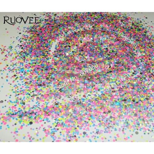 014#-Mixed NEON Laser Colors Hexagon Round Shapes Solvent Resistant Glitter for DIY Gel Art Nail Polish