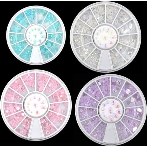 1 Box DIY Chameleon Stone Opal Nail Rhinestones White AB/Pink AB/Purple AB/Blue AB Flat Back Gem 3D Nail Art Decoration In Wheel