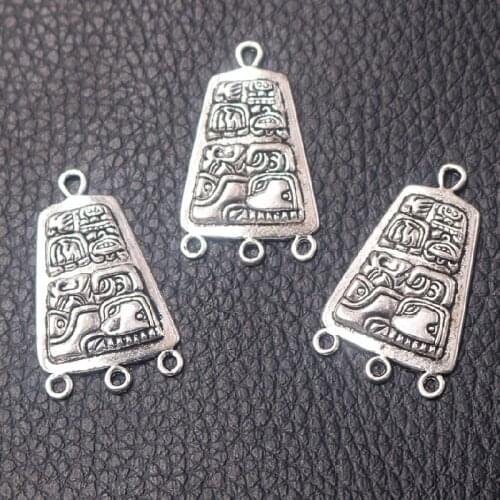 10pcs Silver Plated Mystery Mayan Picture Charm Retro Earrings Necklace DIY Jewelry Handicraft Metal Connectors Findings 31*19mm