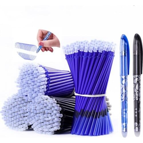 2+50Pcs/Set 0.5mm Blue Black Ink Gel Pen Erasable Refill Rod Erasable Pen Washable Handle School Writing Stationery Gel Ink Pen