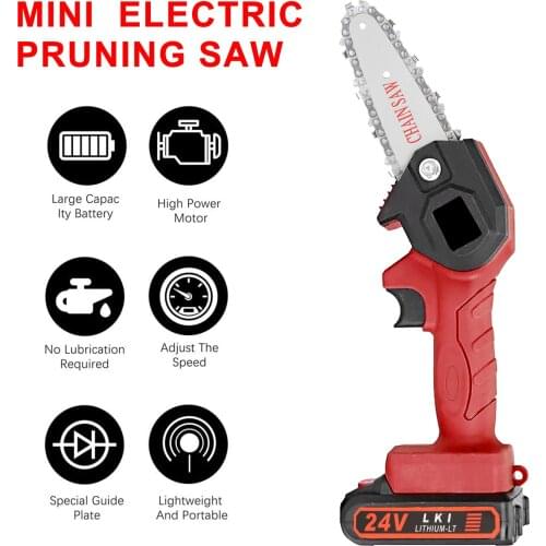24V Mini Chainsaw 4-Inch 1500mAh Cordless Power Chain Saws Portable Electric Pruning Saw for Courtyard Tree Branch Wood Cutting