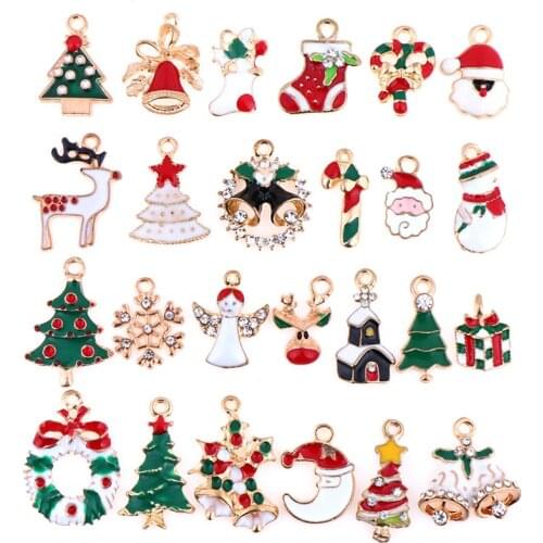 25pcs Mixed Metal Enamel Charms Christmas Pendants Beads for Bracelet Earrings