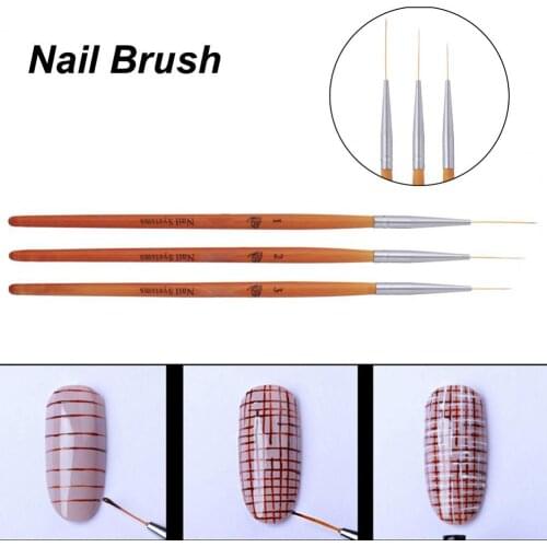 3Pcs/Set Tip Head Nail Painting Pen Ergonomics Handle Nail Liner Pen Lightweight Nail Art Brush Wooden Handle French Lines Pen