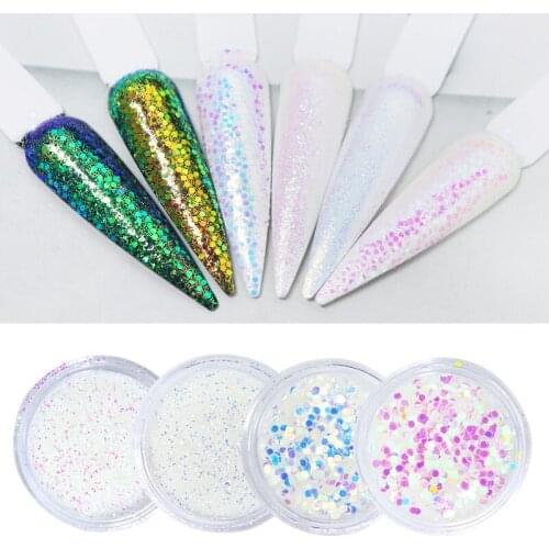 4 Boxes Ultra-thin AB Mixed Size Hexagon Sequin Nails Glitter For Mermaid Sparkly Paillette Flakes Nail Art Manicure Decorations