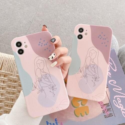 Retro abstract line art girls bracket Case for iPhone 11 Pro Max Phone case Cute cover for iPhone XS XR X 7 8 Plus 7Plus SE Case