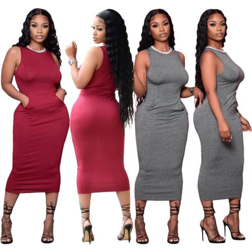 Chiclover Dress for Women Sleeveless Sexy Solid Bodycon Dresses Crew Neck Cotton Elegant Sets Partywear Wholesale Drop Shipping