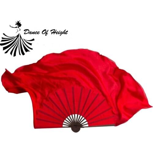 1 Pair Real Silk Fan Veils 100% Silk Belly Dance Yangko Dance Fan Folk Art Performance Schools Activities Black Bamboo Ribs