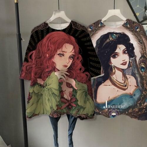 Disney Princess 2021 T-shirt Cartoon Mermaid Women Short Summer Regular t Shirt O-Neck White Tops Tee Shirt Loose