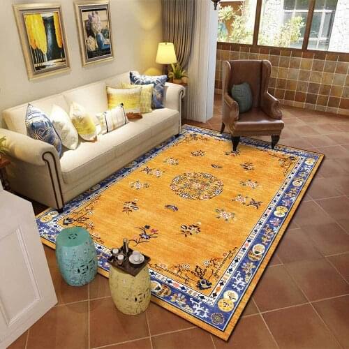 Chinese Palace Style Living Room Area Rugs Yellow Flowers Printed Home Decor Carpet Bedroom Corridor Balcony Bath Door Floor Mat