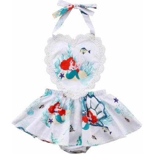2020 Summer Newborn Baby Girl Summer Sleeveless Bodysuits Cotton Cartoon Mermaid Outfits Dress For Toddler Girls