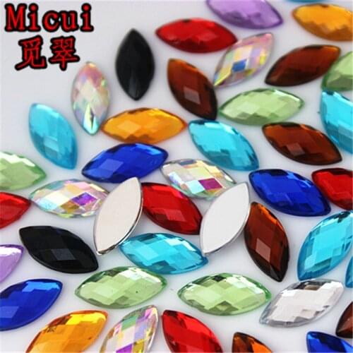 Micui 50pcs 7*15mm Horse Eye Acrylic Rhinestones Crystal Stone Flatback Non Hotfix No Hole Craft Wedding Decoration DIY MC720