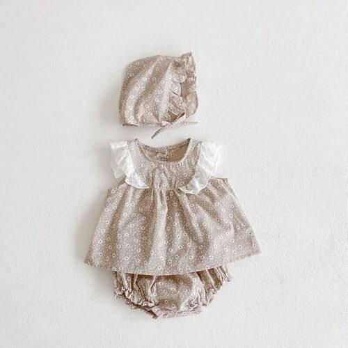 MILANCEL 2021 Summer New Baby Clothes Set Floral Ruffle Tee Cute Bloomer and Hat 3 Pcs Toddler Suit
