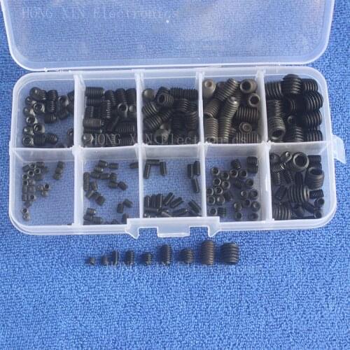 250Pcs M3/M4/M5/M6/M8 Black PCB Iron Hex Socke Screws Bolt Assortment kit set New hot Fastener Hardware Free shipping