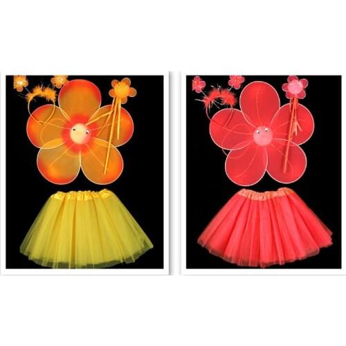 New style 4PCS fairy butterfly wings gauze skirt Festival performance costume props children Wings Wand Headband Tutu Skirts