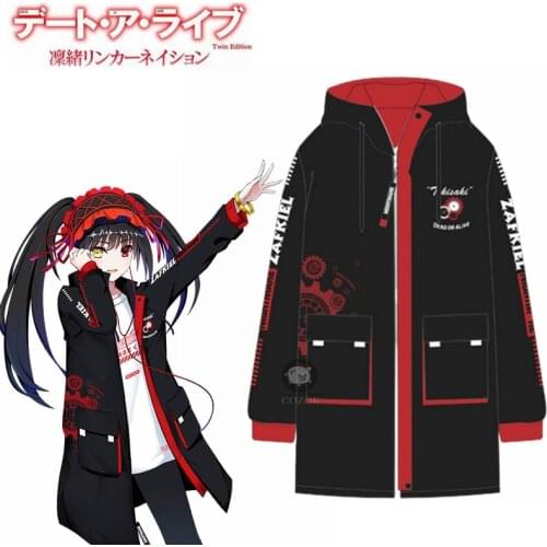 Anime DATE A LIVE Tokisaki Kurumi Cosplay Autumn Winter Hooded Coat Casual Windbreak Overcoat Long Sleeve T-shirt Fashion Suit