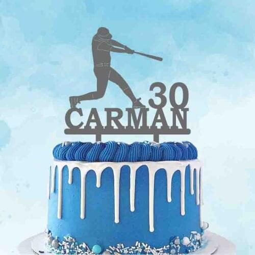 Personalized Baseball Cake Topper Custom Name Age Man Playing Baseball For Baseball Player Birthday Party Cake Decoration Topper