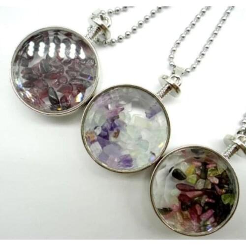 Natural stone Quartz crystal Unakite opal lapis irregular gravel stone & glass pendant for diy Jewelry making necklace wholesale