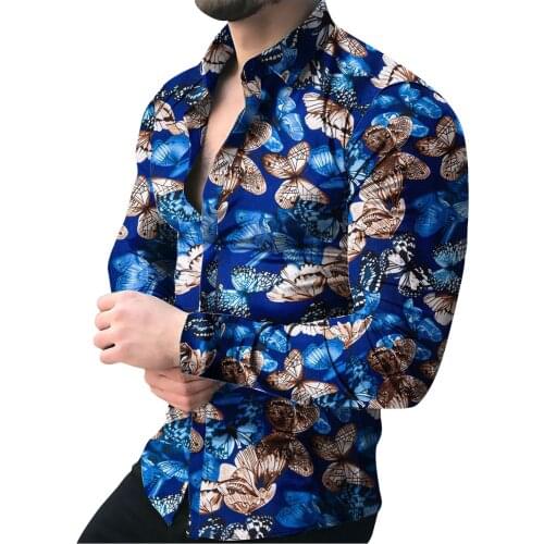 New Fashion Shirts For Men Streetwear Long sleeve Cardigan Japanese Butterfly Print Blouses Top Casual Male Stand Collar kimono