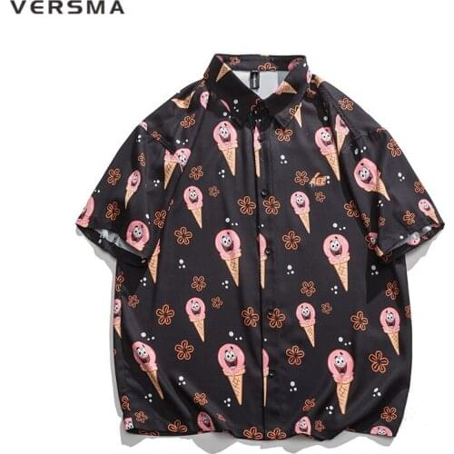 VERSMA Korean Ulzzang Trendy Funny Cartoon Graffiti Print Shirt Men Women Hip Hop Loose Tropical Hawaiian Shirt Men Dropshipping