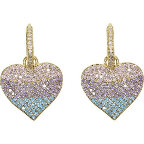 Heart earring 2020 new arrived colorful cz zirconia paved hearts lover gift classic dangle drop earrings