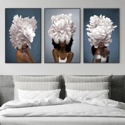 Nordic Flowers Head Woman Canvas Paintings Posters and Prints Wall Art Decorative Pictures for Girls Bedroom Decor