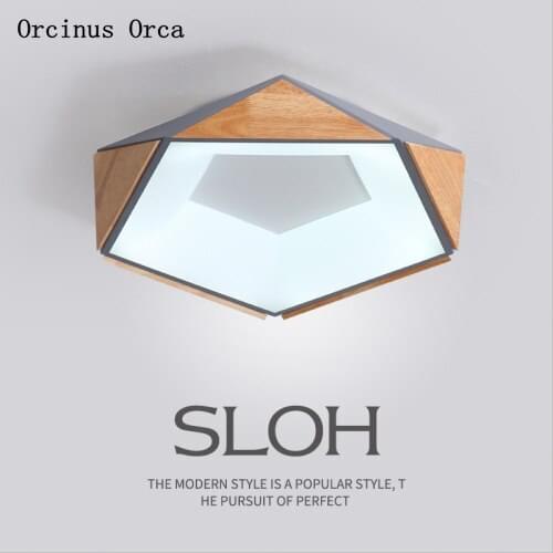 Nordic modern LED solid wood ceiling lamp living room dining room bedroom creative personality geometry color ceiling lamp