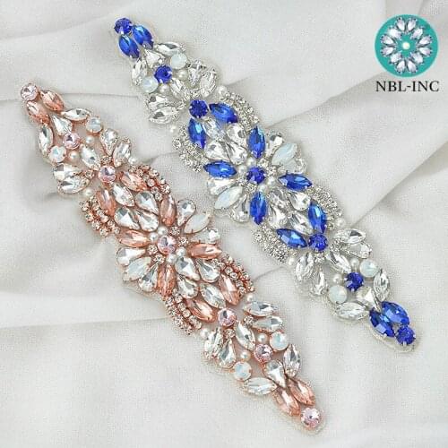 30pcs) Wedding dress beaded silver blue crystal rhinestone appliques for wedding dresses sash belt WDD0408