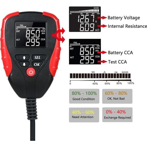 12V Car Battery Tester Digital Automotive Diagnostic Battery Tester with AH/CCA Mode Load Testers Charging Diagnostic Analyzer