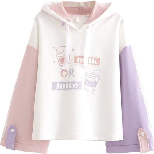 Merry Pretty Cotton Womens Cartoon Print Harajuku Hoodies Sweatshirts 2020 Spring Long Sleeve Contrast Color Hooded Tracksuits