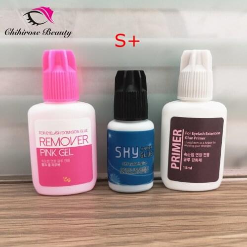 1 Set Sky S+ type Glue clear Primer pink Remover for Eyelash Extensions Glue Fast Dry Long Time Korea Black False eyelash Glue