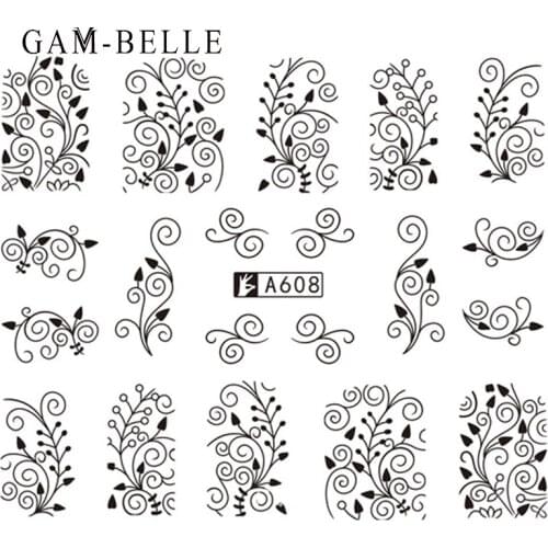 GAM-BELLE 1 Sheet Nail Sticker Black Water Decal Set Sexy Lace Flower for DIY Slider Tips Styling Tool Nail Decoration Set