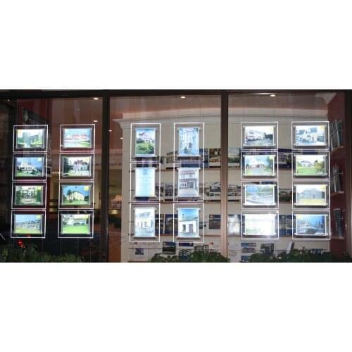 18PCS One Side Cable Wire Hanging Display System LED Lighted Up Acrylic Panels A3 for Real Estate/ Shop/Travel agency Window