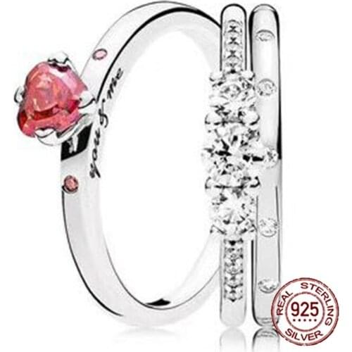 2018 NEW 100% 925 Sterling Silver Ring Modern Love Stacked Ring Wedding Ring For Fashion Women DIY Gift Jewelry