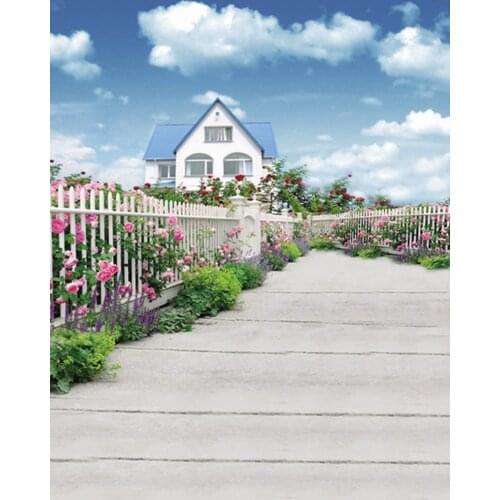 5x7ft House Flowers Blue Sky Photography Backdrops Photo Props Studio Background