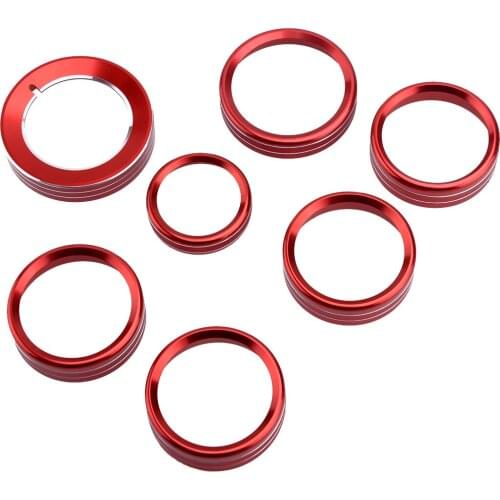 7Pcs Red Aluminum Alloy Car Headlight Air Condition Switch Knob Ring Trim Cover Fit for Ford F150 XLT 2016 2017 2018 2019