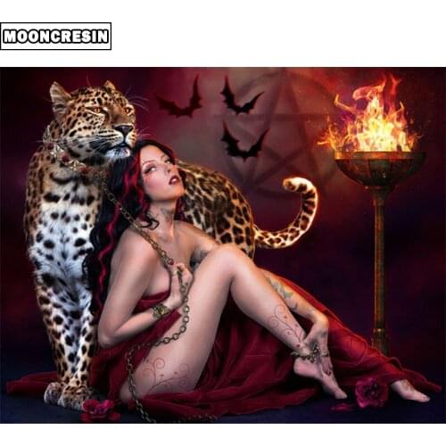 5D Diamond Painting Full Square Women and Leopard Diamond Embroidery Cross Stitch Rhinestone Mosaic Painting New Year Decor Home