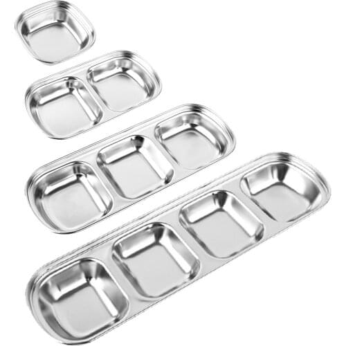 Outdoor BBQ Dip Dish Seasoning Condiment Plate Sub-Grid Polished Stainless Steel Flavored Sauce Vinegar Barbecue Sauce Bowl
