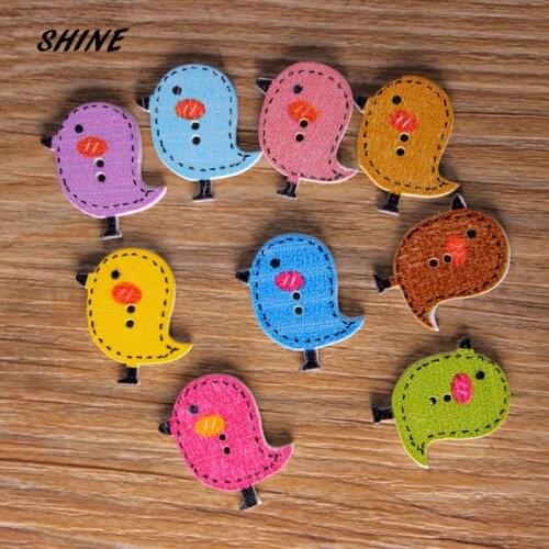 SHINE Wooden Sewing Buttons Scrapbooking Bird Mixed 2 Holes 26 x 21mm 50 PCs Costura Botones Decorate bottoni botoes