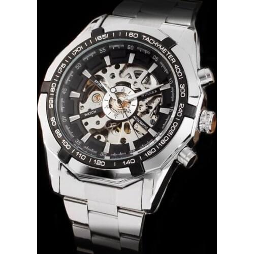 WINNER Men Watches automatic Watch Brand Luxury Mens Classic Luminous Full Stainless Steel Self Wind Skeleton Mechanical Watch