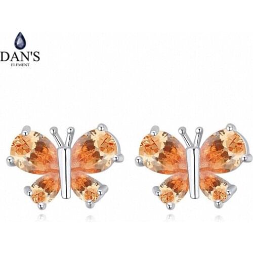 DANS 3 Colors Real Big Brand AAA Zirconia Simple Micro Inlays Fashion Stud Earrings for Women Butterfly 120441Peach