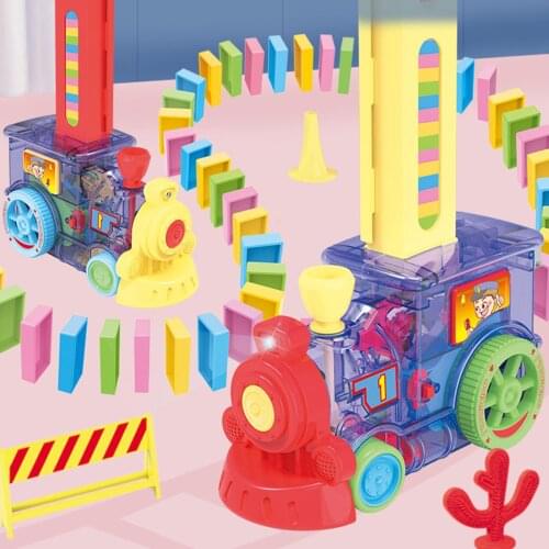 Kids Electric Domino Train Light Music Automatic Building Blocks Puzzle Toys