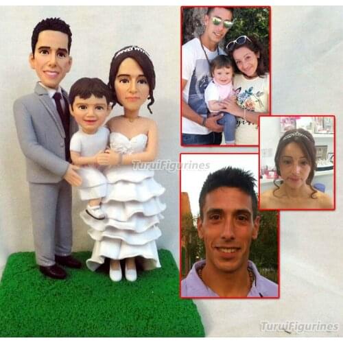 OOAK family member figurine doll gifts custom figurine of all family Bride and Groom Cake Toppers with kids polymer clay doll