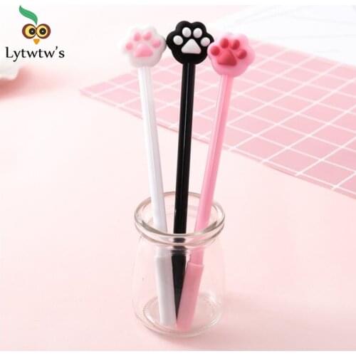 1 Pcs Lytwtws Gel Pen Korean Cartoon Creative Cute Kawaii Claw Paw Office School Stationery Black Cat Sweet Pretty Lovely