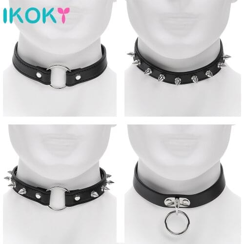 IKOKY Sex Toys for Couples Spike Rivet Buckle Collar Neck Ring Punk Style SM Bondage Adjustable Slave Restraints Roleplay