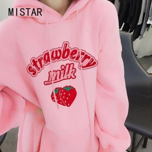 Kawaii Strawberry Milk Sweatshirt Hoodie Women Loose Streetwear Clothing Graphic Pullover Women Harajuku Pink Hoodie Cute Coat