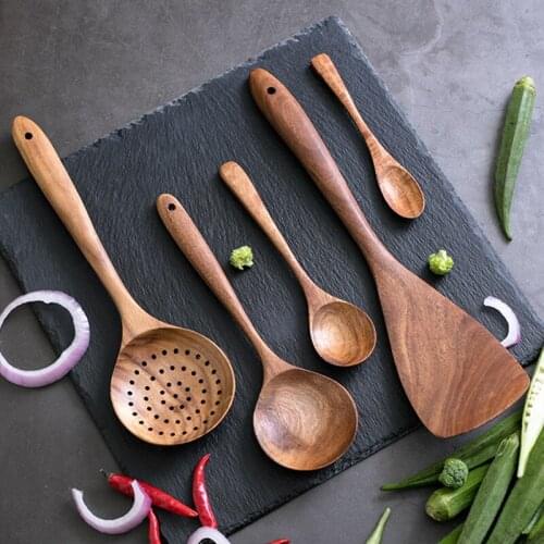 Creative Natural Solid Wooden Tableware Heat Resistant Spatula Rice Soup Spoon Colander Household Cooking Tools Kitchenware