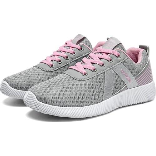 Mesh breathable shoes woman sneakers 2021 fashion summer lace up shoes woman sneakers solid color falt running shoes plus size